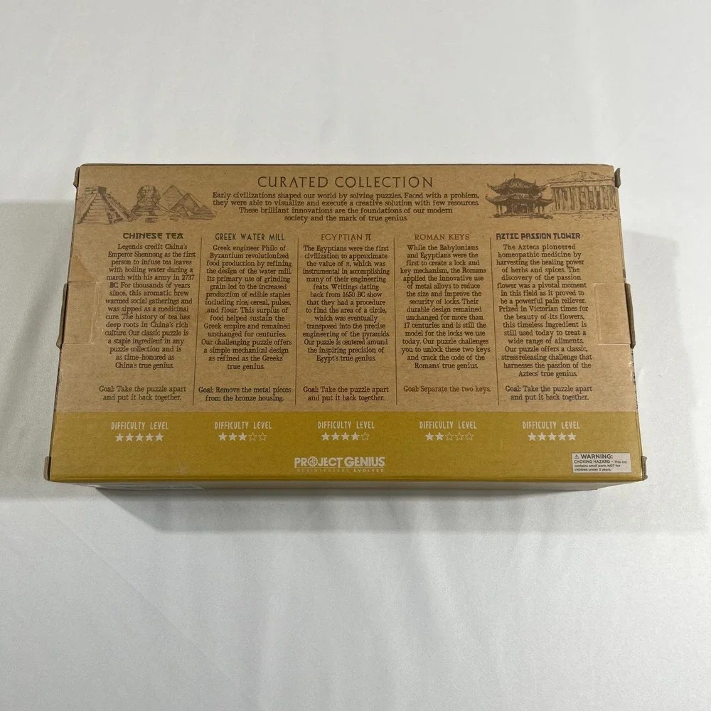 True Genius Curated Collection Brainteaser Puzzles Wood Metal Ancient NIB